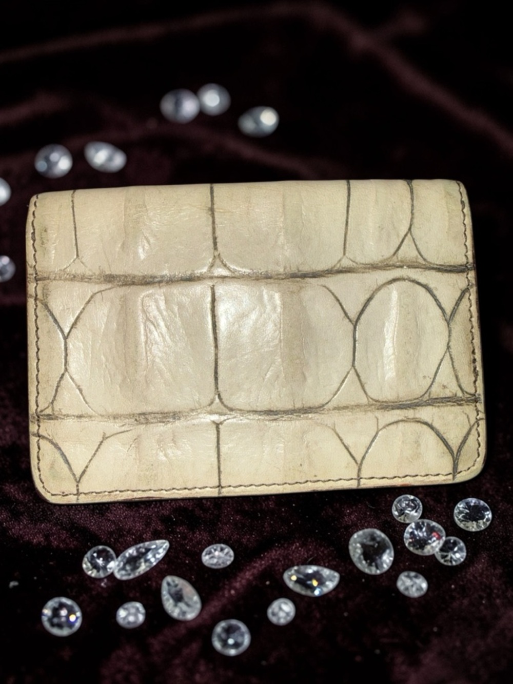 MIU MIU Croc Embossed Leather Card Holder Wallet Beige - Picture 3 of 6